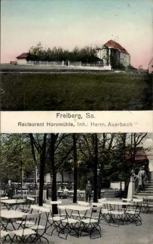 Ak Freiberg in Sachsen, Restaurant Hornmühle, Innenansicht, Außenansicht