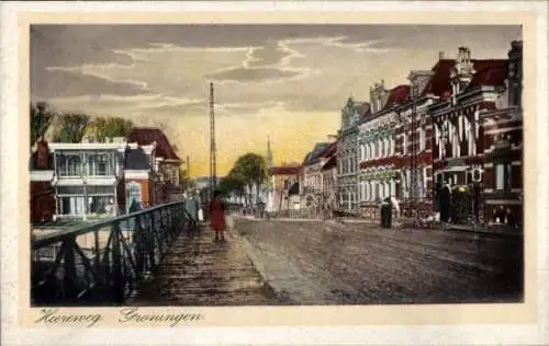 Ak Groningen Niederlande, Brücke, Heereweg