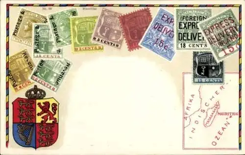 Briefmarken Wappen Ak Madagaskar, Landkarte