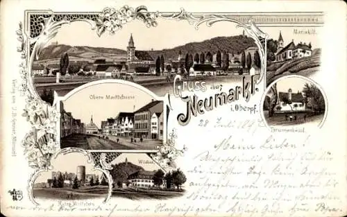 Litho Neumarkt in der Oberpfalz, Obere Marktstraße, Mariahilf, Brunnenhäusl