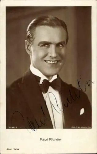 Ak Schauspieler Paul Richter, Portrait, Fliege, Ross 3348/3, Autogramm
