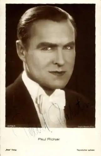 Ak Schauspieler Paul Richter, Portrait, Fliege, Autogramm