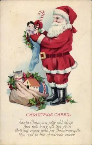 Ak Frohe Weihnachten, Weihnachtsmann, Geschenkesack