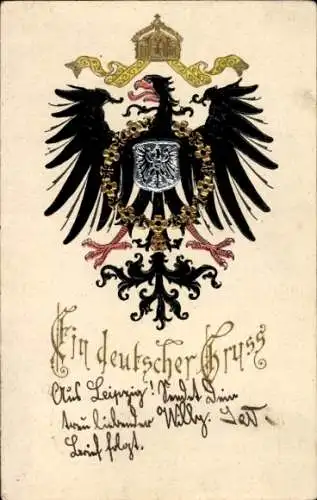 Präge Wappen Litho Ein deutscher Gruß, Adler, Krone