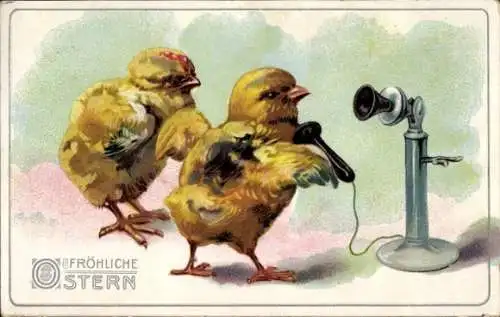 Ak Frohe Ostern, Zwei Küken, Telefon