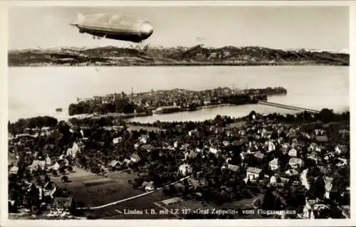 Ak Lindau am Bodensee Schwaben, Luftschiff LZ 127 Graf Zeppelin, Fliegeraufnahme