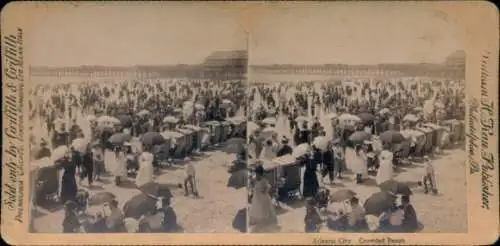 Stereo Foto Atlantic City New Jersey USA, Crowded Beach