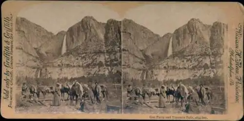 Stereo Foto Yosemite National Park Kalifornien USA, Our Party and Yosemite Falls