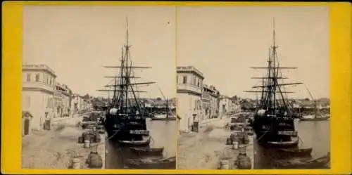 Stereo Foto Cannes Alpes Maritimes, Kai, Segelschiff