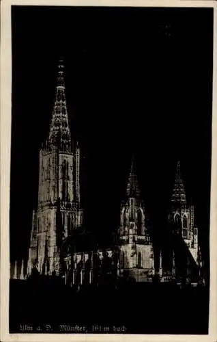 Ak Ulm an der Donau Baden Württemberg, Münster bei Nacht, Neujahrsgruß