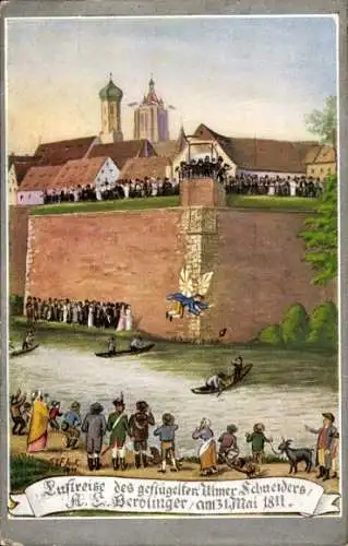 Künstler Ak Ulm an der Donau, der Schneider von Ulm, Luftreise 1811, Jubiläum 1911