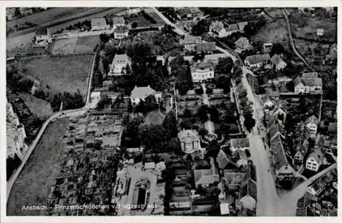 Ak Ansbach in Mittelfranken Bayern, Prinzenschlösschen, Fliegeraufnahme