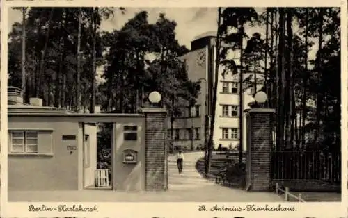 Ak Berlin Lichtenberg Karlshorst, St. Antonius Krankenhaus, Eingang