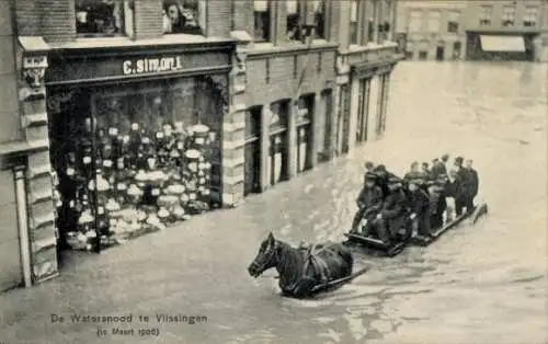 Ak Vlissingen Zeeland Niederlande, Hochwasser 1906