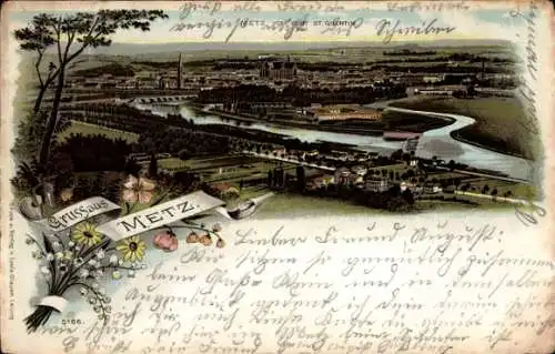 Litho Metz Moselle, Panorama vom Fort St. Quentin aus gesehen