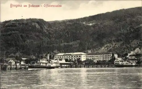 Ak Bregenz am Bodensee Vorarlberg, Offizierscasino, Dampfschiff