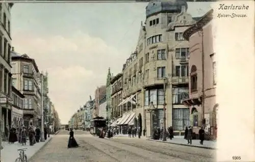 Ak Karlsruhe in Baden, Kaiserstraße, Straßenbahn