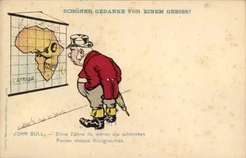 Ak Schöner Gedanke vor einem Gebiss, Landkarte von Afrika, John Bull