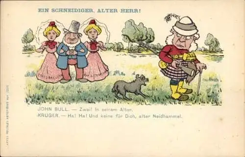 Künstler Ak Karikatur, Schneidiger, alter Mann, John Bull, Kruger