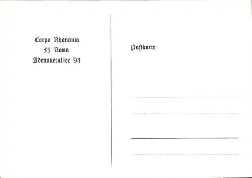 Studentika Ak Bonn, Corps Rhenania, 1820-1970, Adenauerallee 94, Wappen, WSC