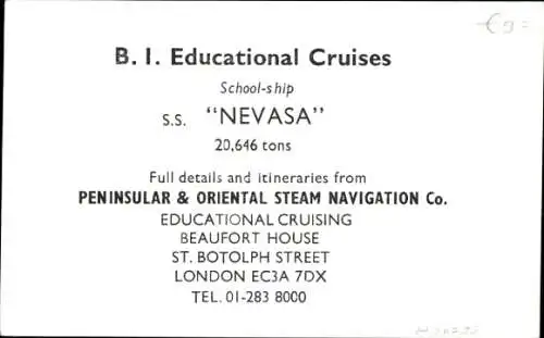 Ak Schulschiff S.S. Nevasa, Peninsular & Oriental Steam Navigation
