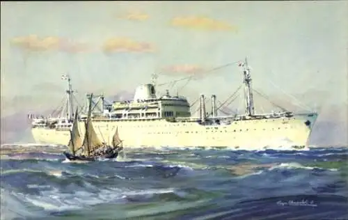 Künstler Ak Schiff Laos, Messageries Maritimes