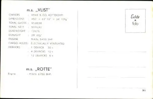 Ak Dampfer MS Vlist, Vinke und Co. Rotterdam