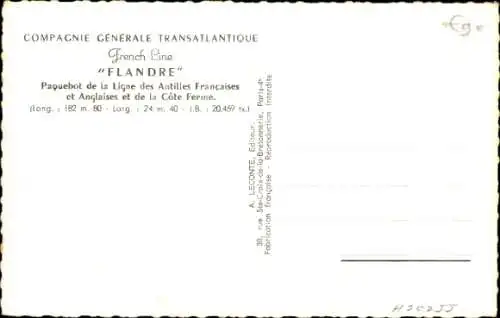 Ak Schiff Flandern, French Line, CGT