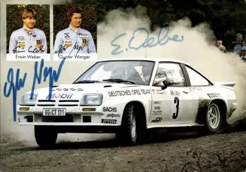 Ak Rennfahrer Erwin Weber, Gunter Wanger, Opel Manta 400, Autogramm