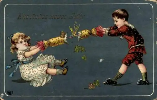 Glitzer Ak Glückwunsch Neujahr, Kinder