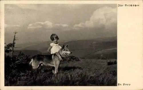 Ak Mädchen mit Hund, Ihr Beschützer