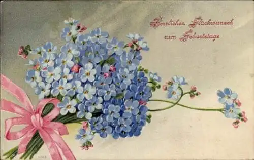 Litho Herzlichen Glückwunsch zum Geburtstag, Blumen