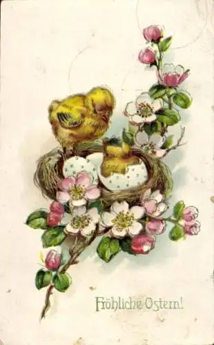 Litho Ostern, Küken, Pfingstrosen