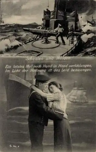 Ak Deutscher Marinesoldat mit Frau, Soldatenliebe, Kriegsschiff, Kaiserliche Marine