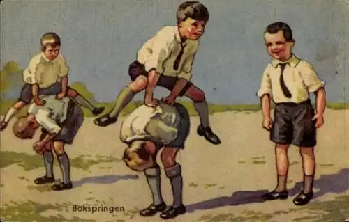 Ak Bokspringen, Jungen beim Spielen