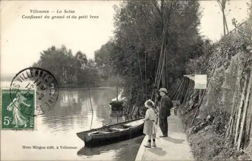 Ak Villennes sur Seine Yvelines, Confluent du grand et du petit bras