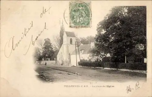 Ak Villennes sur Seine Yvelines, Kirchplatz