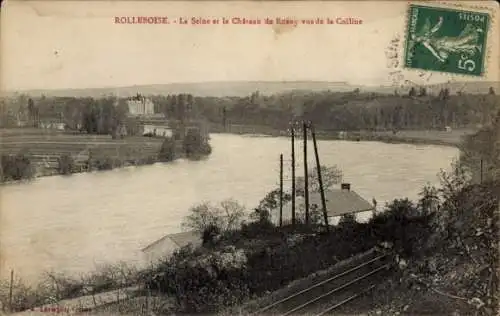 Ak Rolleboise Yvelines, Blick auf die Seine und das Schloss Rosny von der Anhöhe.