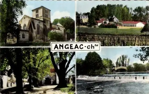 Ak Angeac, Kirche, Schulen, Kirchplatz, Barrage du Petit Royan