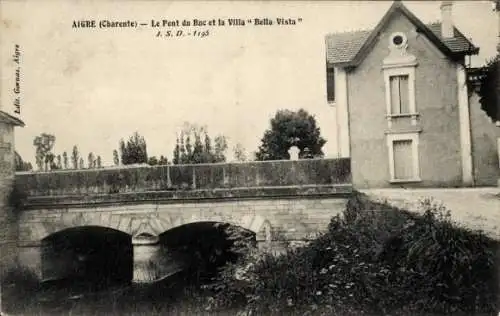 Ak Aigre Charente, Brücke, Haus, Bäume