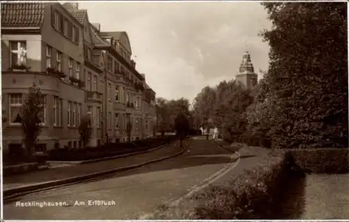 Ak Recklinghausen im Ruhrgebiet, Blick auf die Erlbruchstraße in Recklinghausen mit Straßenbah...