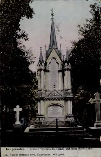 Ak Bad Langensalza in Thüringen, Hannoversches Denkmal auf dem Friedhof