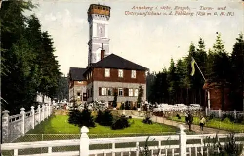 Ak Annaberg Buchholz Erzgebirge, Pöhlberg, Turm- und Unterkunftshaus auf dem Pöhlberg