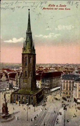 Ak Halle an der Saale, Marktplatz mit rotem Turm