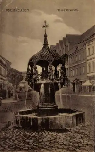 Ak Aschersleben im Salzlandkreis, Henne-Brunnen in Aschersleben