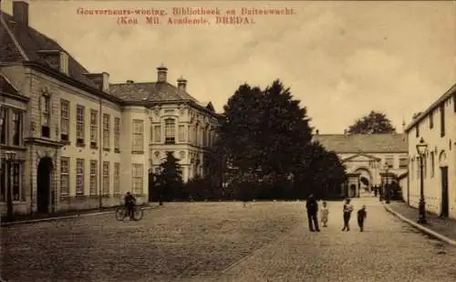 Ak Breda Nordbrabant Niederlande, Gouverneurs-woning, Bibliotheek en Buitenwacht