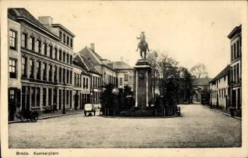 Ak Breda Nordbrabant Niederlande, Kasteelplein, Reiterstandbild