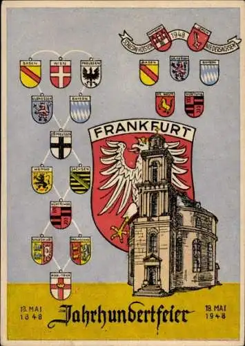 Wappen Ak Frankfurt am Main, Jahrhundertfeier 1948, Kirche