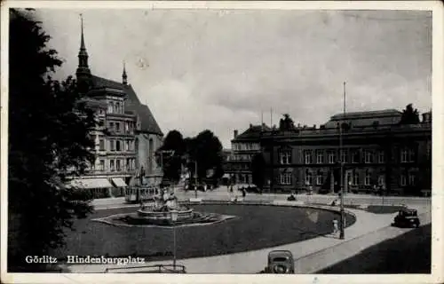 Ak Görlitz in der Lausitz, Hindenburgplatz mit Brunnen