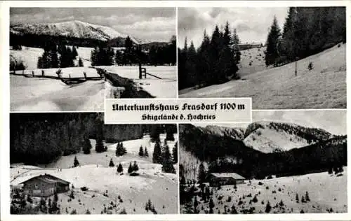 Ak Frasdorf in Oberbayern, Unterkunftshaus  1100 m Höhe, Skigelände der Hochries, verschneite ...